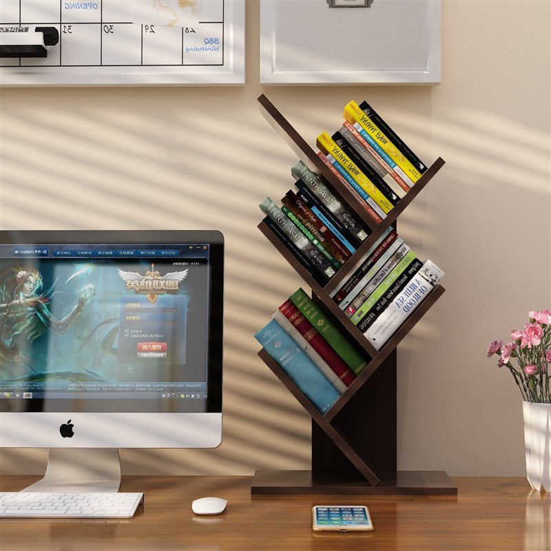 极速树形书架墙上桌面书架ins北欧办公室简易卧室房X间树干书架小