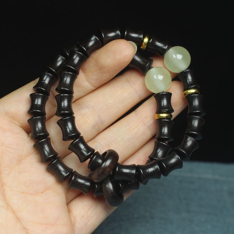 极速绿檀花梨木紫l光檀竹节夜光跑环女手錬算盘珠小单圈民族风手