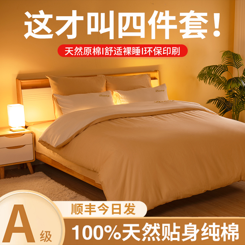 极速100全棉床上四件套全棉2023F新款被套四件三件套春季床单床笠