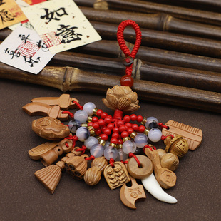极速夜路神器桃木红绳挂件保平安辟护随身剑天然玛瑙转Z运珠男女