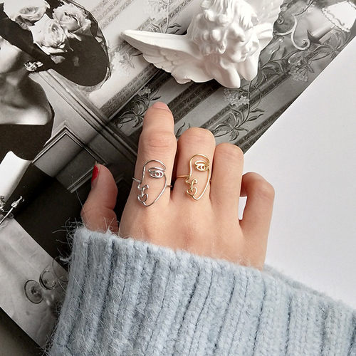 极速Abstract Human Face Punk Ring FoGr Women Thread Thin Coo