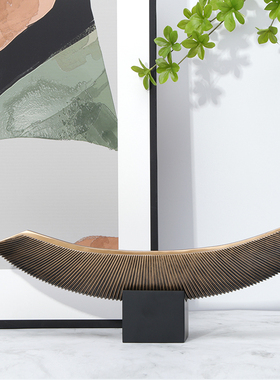 极速新中式禅意i船型雕塑摆件客厅电视柜软装售楼处别墅玄关家居