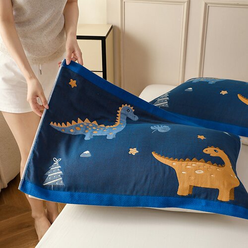 极有家加厚6层纱布卧室家用单人枕用全棉枕巾柔软舒适色织52x78cm