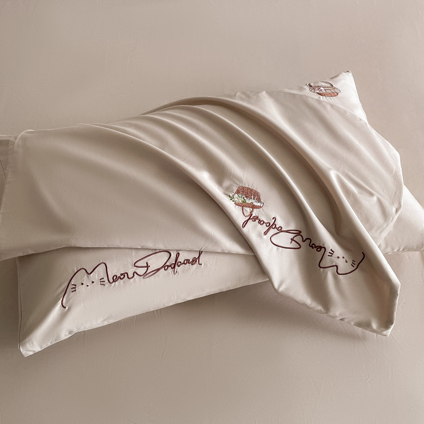 极有家全棉纯棉绣花枕套48x74cm枕头套一对四件套床品轻奢绣花
