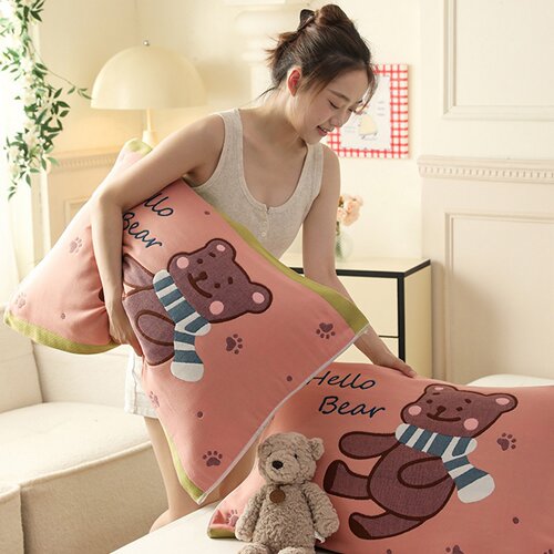 极有家单人枕用全棉枕巾柔软舒适色织提花家用卧室6层纱布52x78cm