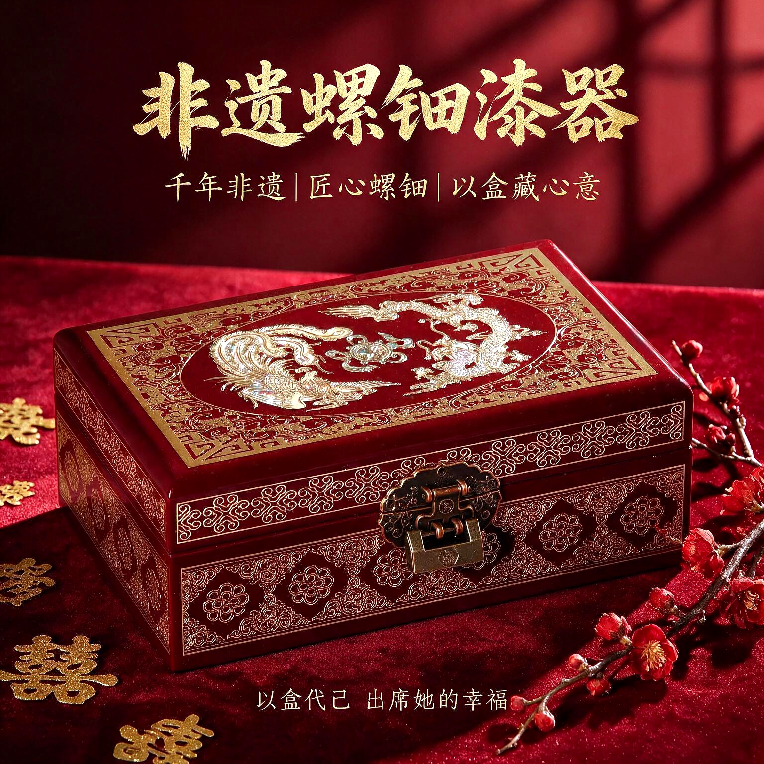 实木螺钿漆器首饰盒结婚礼物图片