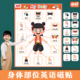 哪吒身体部位认知挂图小学生英文单词教学儿童卡通磁性贴创意教具