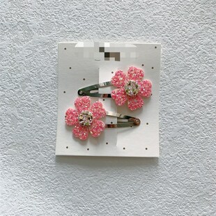 极速出口法国女童可爱精致粉色y亮片花朵发夹浏海夹儿童气质高端