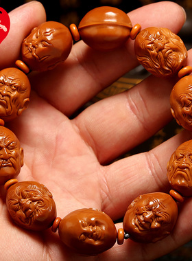 极速橄榄核雕 双面写实18十八罗汉油核纯手工雕刻 V文玩把件手串
