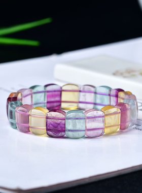 极速天然水晶七彩西瓜q萤石手排紫绿萤石原石女款手串节日礼物