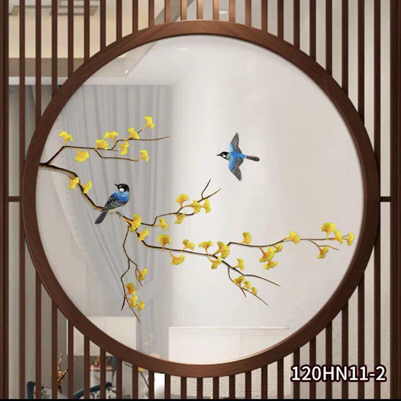 极速苏绣双面刺绣屏风新中式玄关隔断圆I形中间画芯绣花定制实木