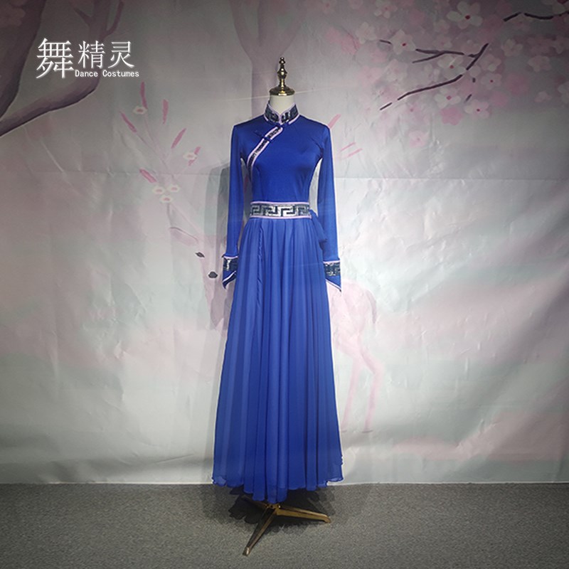 极速新款蒙古舞蹈演出服女v蒙族表演服飘逸大裙摆艺考服改良蒙古