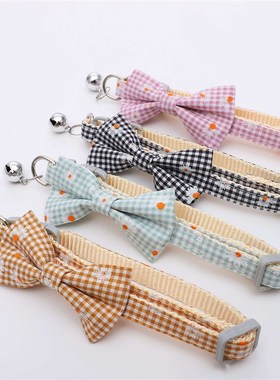极速Pet collar catn dog plaid daisy flower bow adjustable be