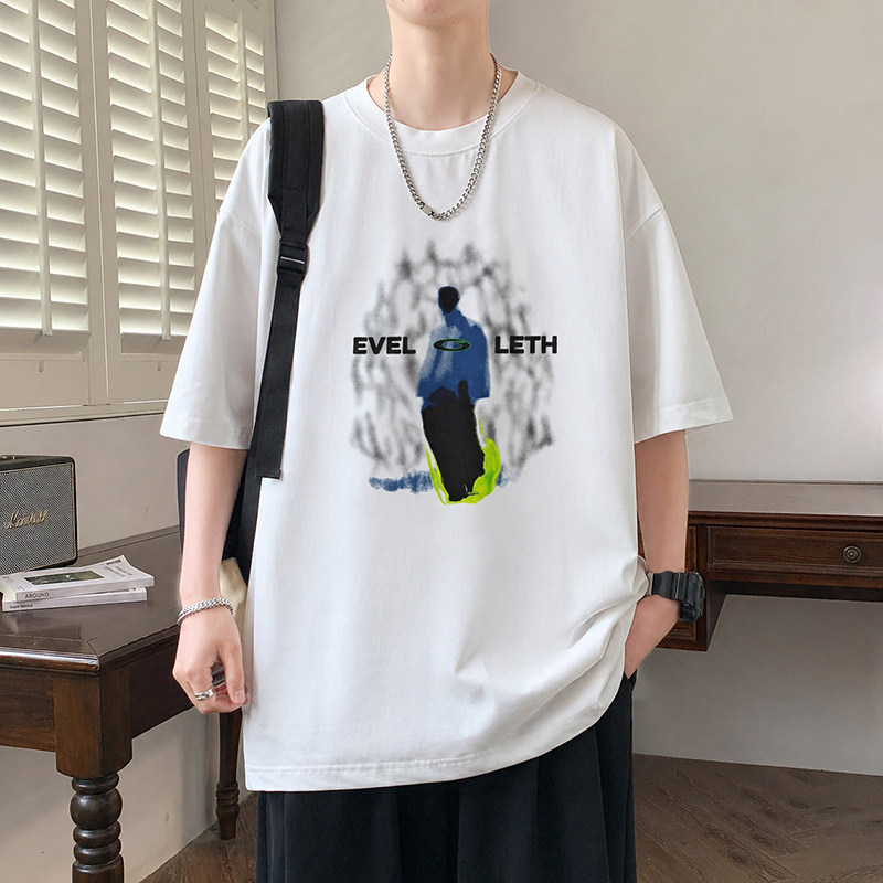 夏季重磅款T恤青少年时尚潮流个性印花设计透气百搭男生圆领短袖
