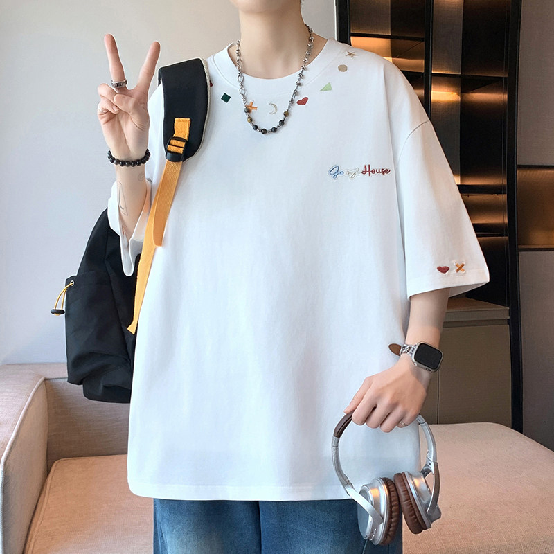 2026高品质短袖青少年夏季时尚刺绣印花设计宽松个性百搭男生T恤