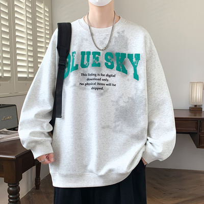 2025秋季新款青少年圆领港风卫衣撞色时尚男生宽松有型百搭款上衣