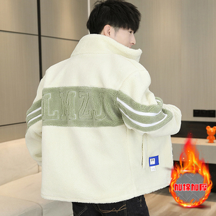 冬季立体短款加棉加厚羊羔毛颗粒绒棉衣外套男青少年学生保暖夹克