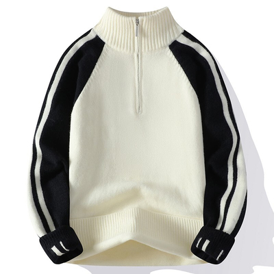 青少年半高领半拉链毛衣男高级感