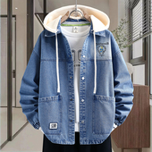 春季 印花设计宽松百搭外套 上新青少年高品质可脱卸帽牛仔夹克时尚
