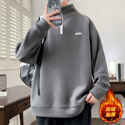 半高领半拉链红色卫衣男青少年