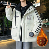 青少年假两件连帽棉衣港风时尚 冬季 新款 加棉加厚保暖百搭男生外套