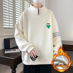 重磅奥粒绒半高领男秋冬款加绒加厚打底衫冬季保暖长袖上衣服卫衣