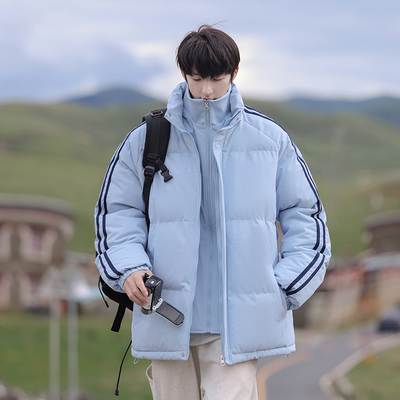 秋冬上新青少年半高领假两件多巴胺棉衣加厚超保暖男生防寒棉服