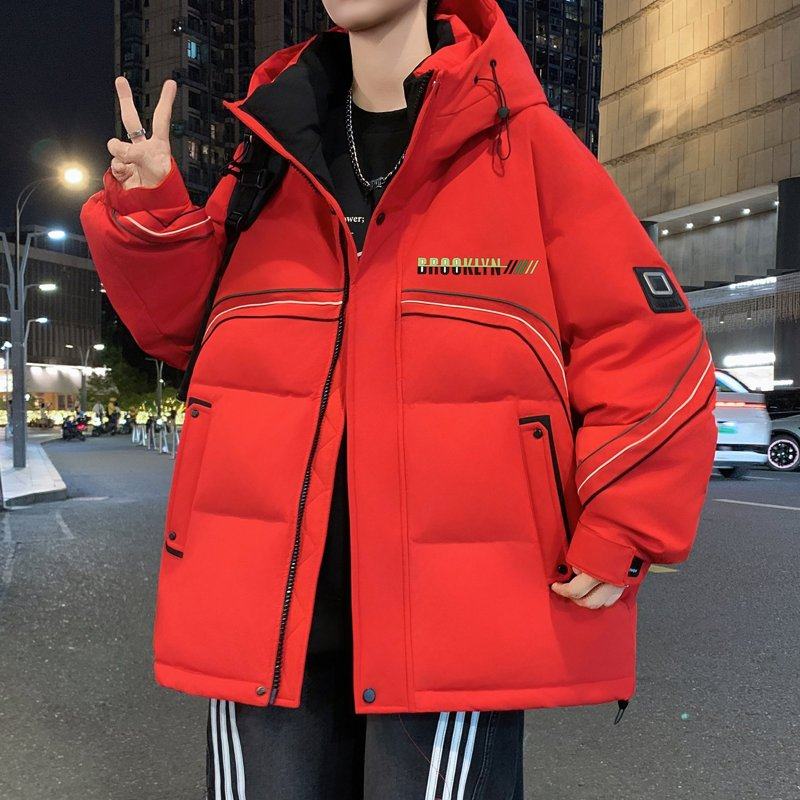 青少年新款多元拼接羽绒服男连帽中长款加厚保暖防寒外套潮流宽松
