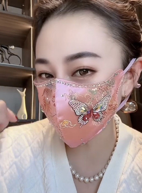 网红同款立体蝴蝶纯棉口罩防风保暖可水洗可调节国潮镶钻高颜值女