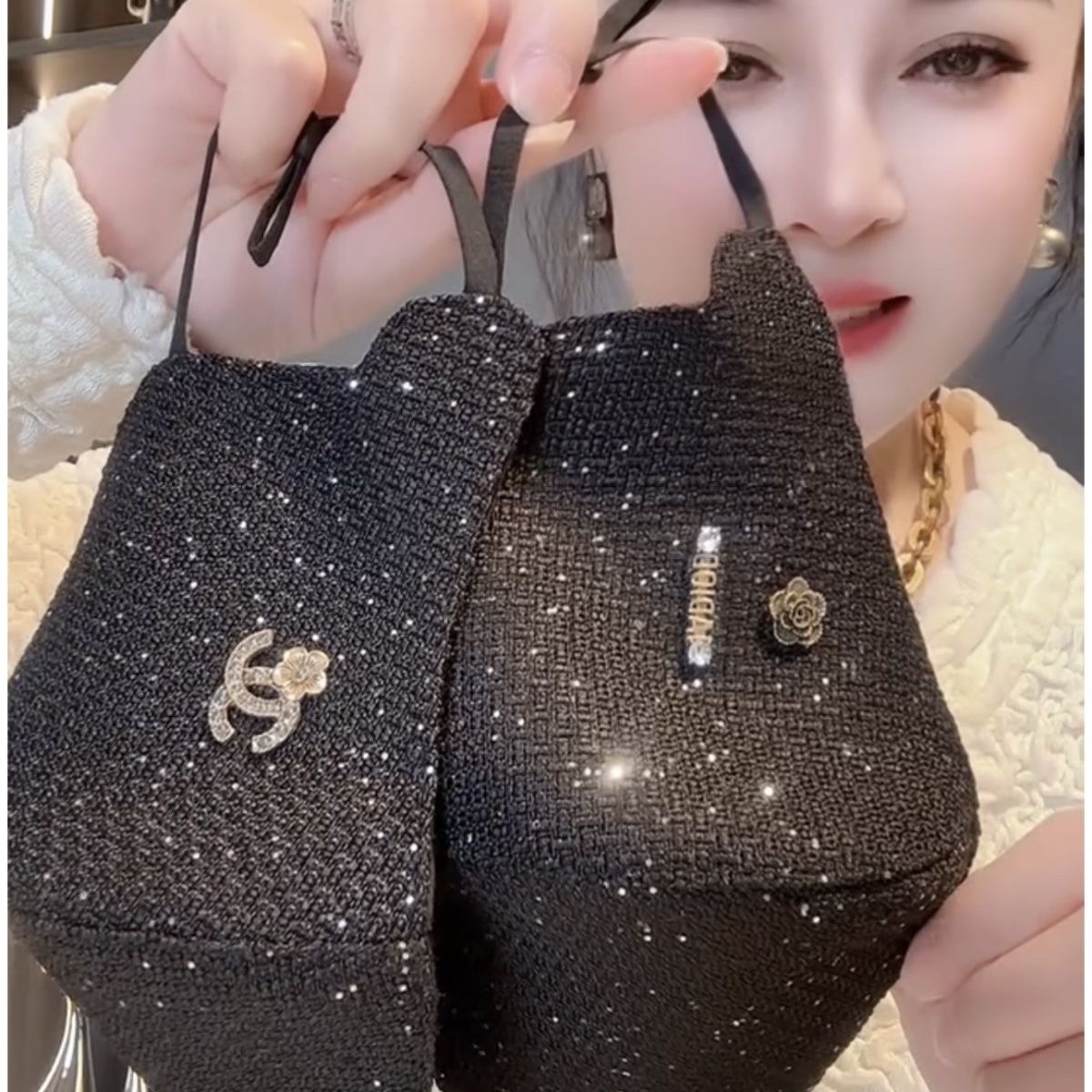 网红同款小香风满天星小花字母两层纯棉口罩防风保暖可水洗可调节