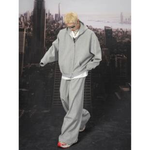 DBWDoublewin宽松设计感连帽灰色卫衣春季亮片特殊工艺小众外套男