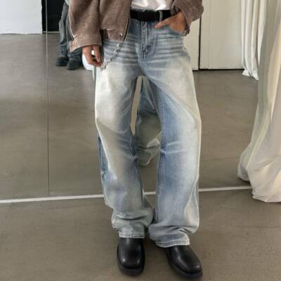 MUTT 牛王系列 A字版型水洗蓝直筒微喇宽松cleanfit牛仔裤