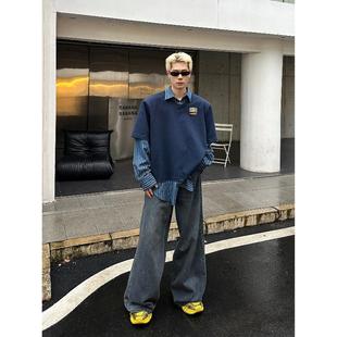 DBW Doublewin23/FW复古学院风衬衣假两件长袖衬衫秋季上衣外套