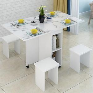 简易折叠桌餐桌小户型家用4人带抽屉多功能伸缩饭桌长方形餐边柜