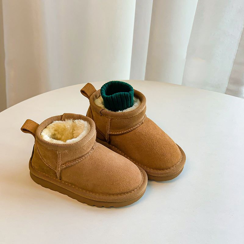 儿童雪地靴真皮2022冬季新款女童加厚加绒宝宝短靴子男童保暖棉鞋