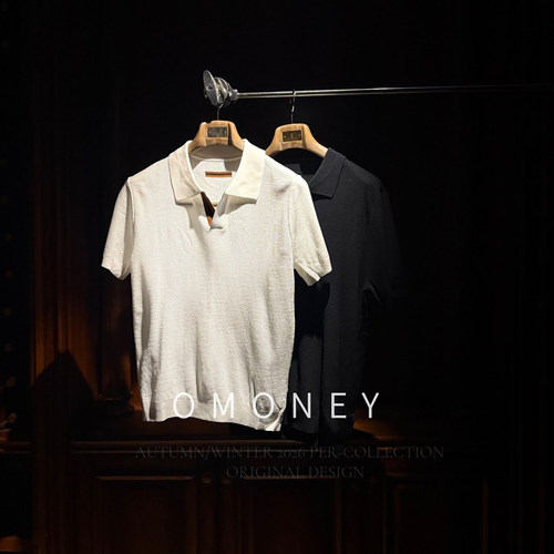 OMoney网眼肌理天丝亚麻POLO衫