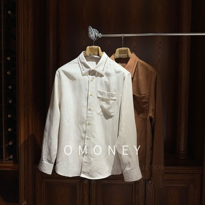 OMoney老钱风天丝亚麻衬衫男