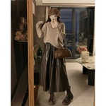 大码女装2025年秋季搭配一整套美拉德高级感毛衣pu皮半身裙两件套