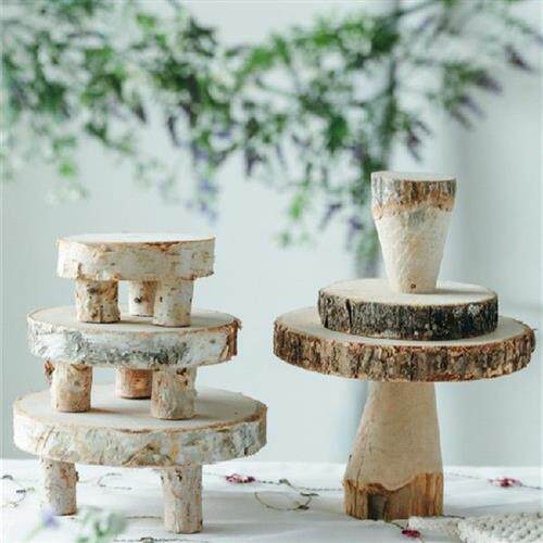 新品Vintage Wood Cake Stands S M L RouKnd Log Wood Cupcake
