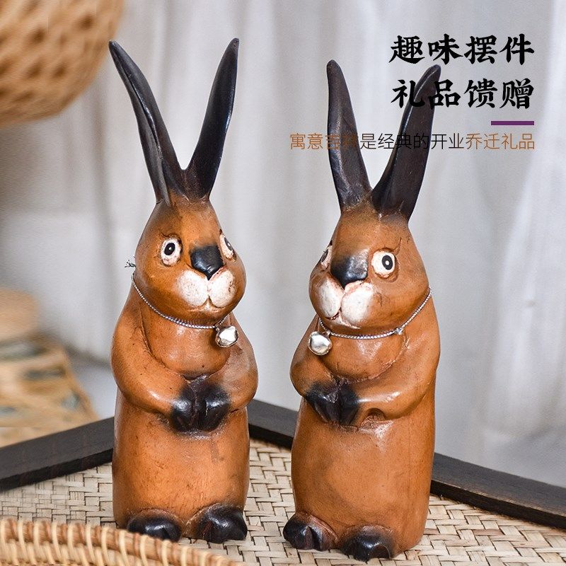 极速木质兔子摆件办公室桌面创意木头雕刻酒柜茶室装W饰摆件网红,家居饰品,桌面摆件,淘宝优惠券,粉丝福利购,淘宝优惠卷