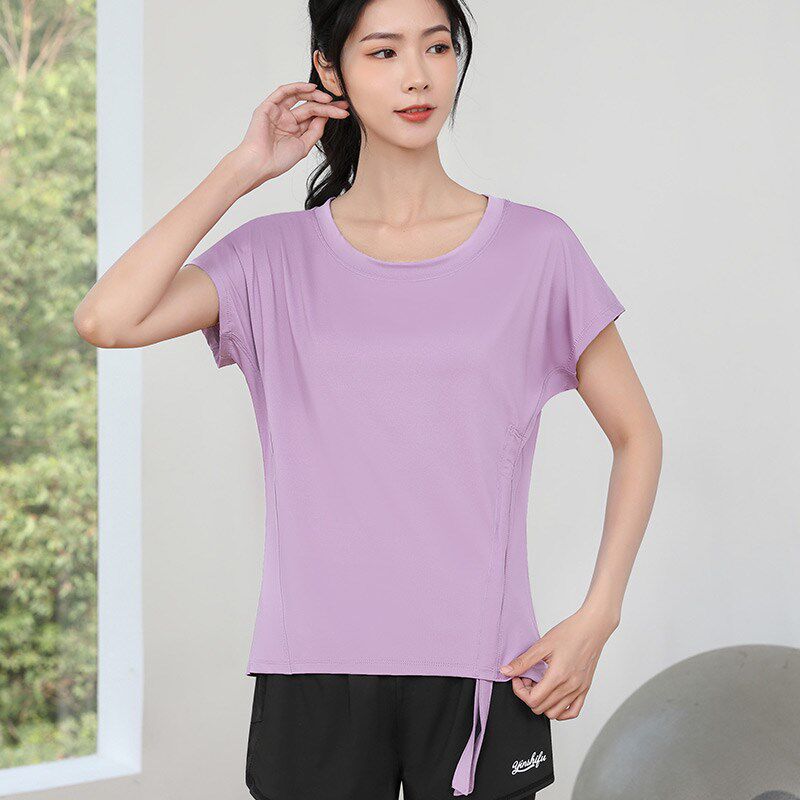 新品遮肚子瑜伽服上衣女大码显瘦运动t恤胖mmP跑步健身普拉提专业