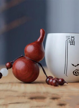 极速小木缘生 印度小叶紫檀木z雕刻葫芦文玩手把件钥匙扣汽车挂件