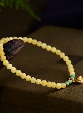 新品天然蜜蜡小颗粒单圈手链 4mm 搭配绿松石珠O子莲蓬吊坠 LH103