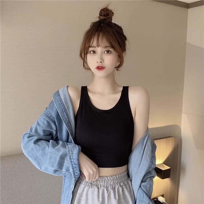 新品设计b小背心吊带外穿女内搭夏带胸垫打底性感美背短款抹胸上