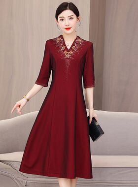 新品结婚喜妈妈婚宴礼服酒红色敬酒服婆婆K装夏季参加婚礼气质连