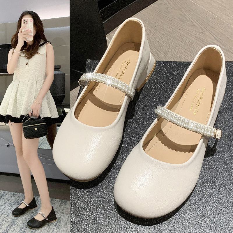 新品浅口单鞋女2026新款春秋平底法式浅口配O裙子气质豆豆旗袍鞋