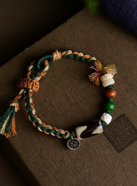 极速虎牙天珠手绳l 搭配牛骨桶珠 纯铜唐卡牌子 DM310