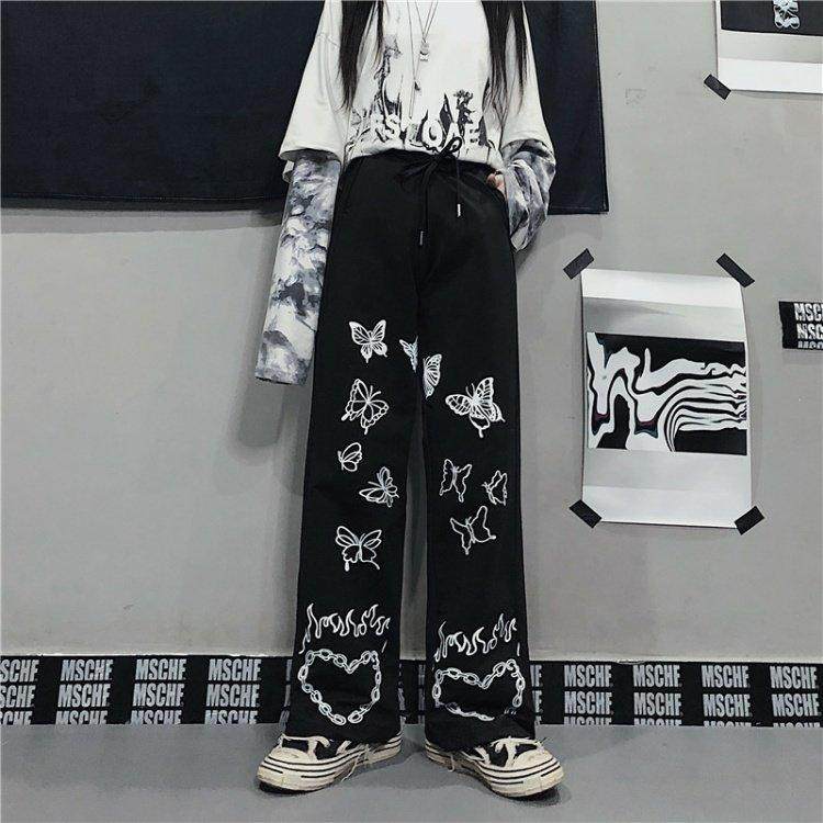 极速women pants streetweaur gothic oversize Wide Leg Trouser