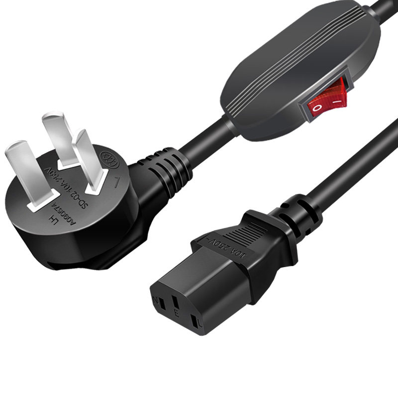 极速带开关电脑电源线三孔电饭锅煲通用台式主机显U示器打印机电