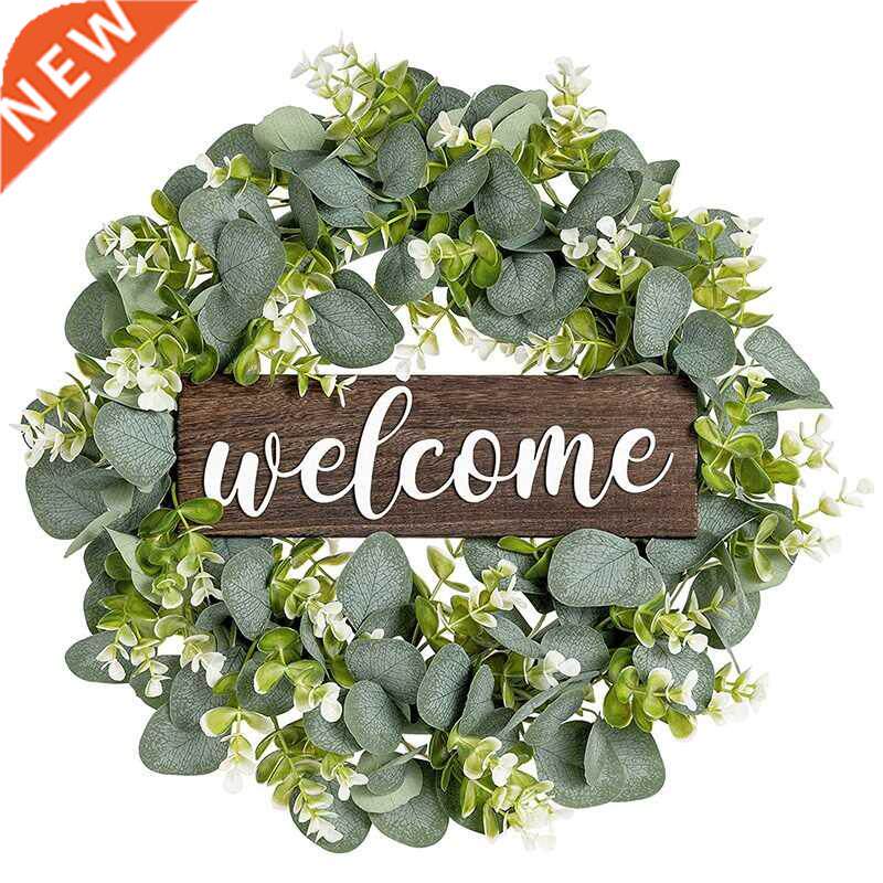 新品Welcome Sign With Wreaths Rustic Front Door DWecor Wood